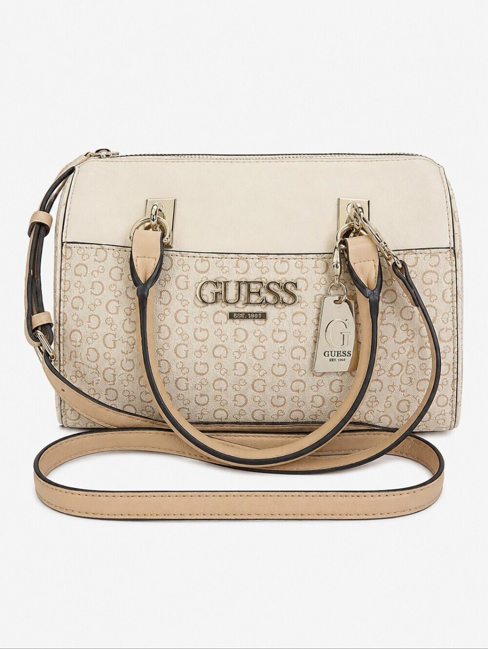 GUESS 1990s Cream Logo Doctor Crossbody Handbag